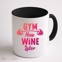 Gym Now Wine Later Funny Workout Weightlifting Barbell Cool Gift Coffee Mug thumb 1