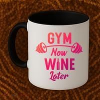 Gym Now Wine Later Funny Workout Weightlifting Barbell Cool Gift Coffee Mug thumb 2