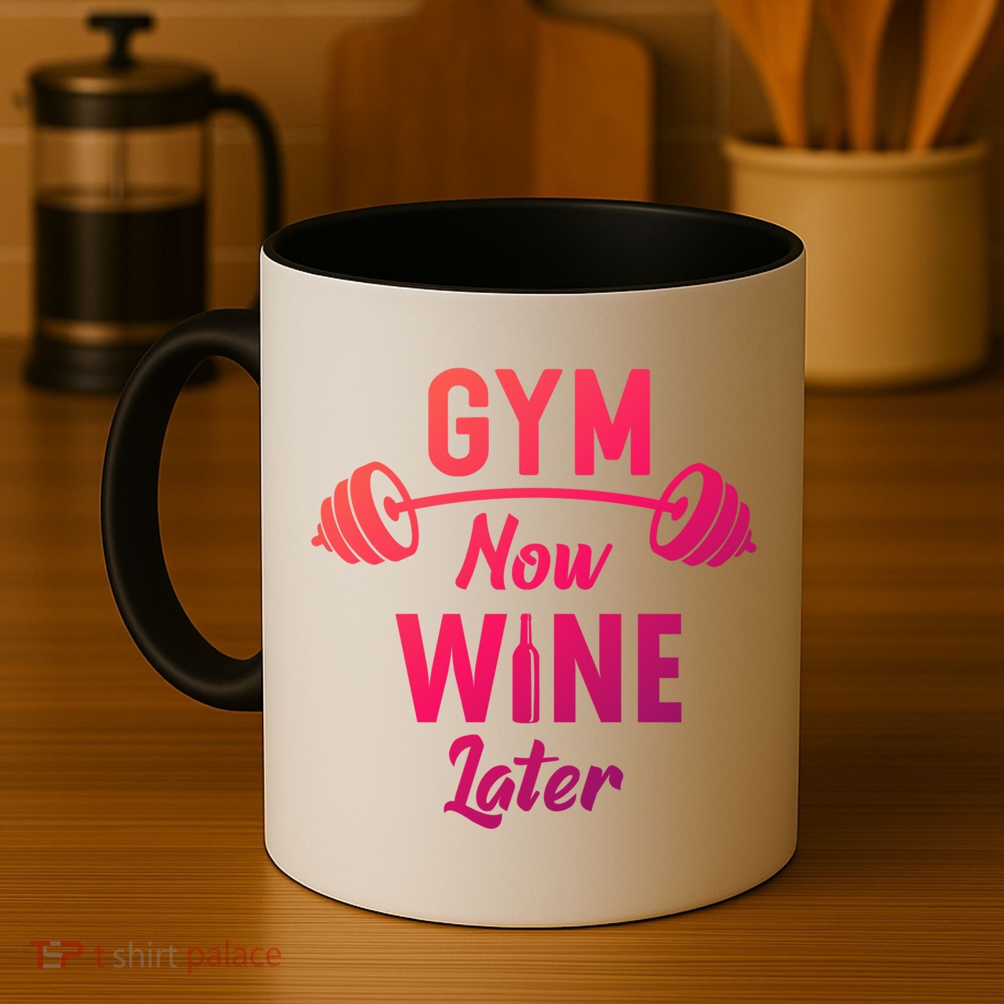 Gym Now Wine Later Funny Workout Weightlifting Barbell Cool Gift Coffee Mug
