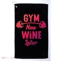 Gym Now Wine Later Funny Workout Weightlifting Barbell Cool Gift Golf Towel thumb 0