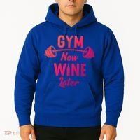 Gym Now Wine Later Funny Workout Weightlifting Barbell Cool Gift Hoodie thumb 2
