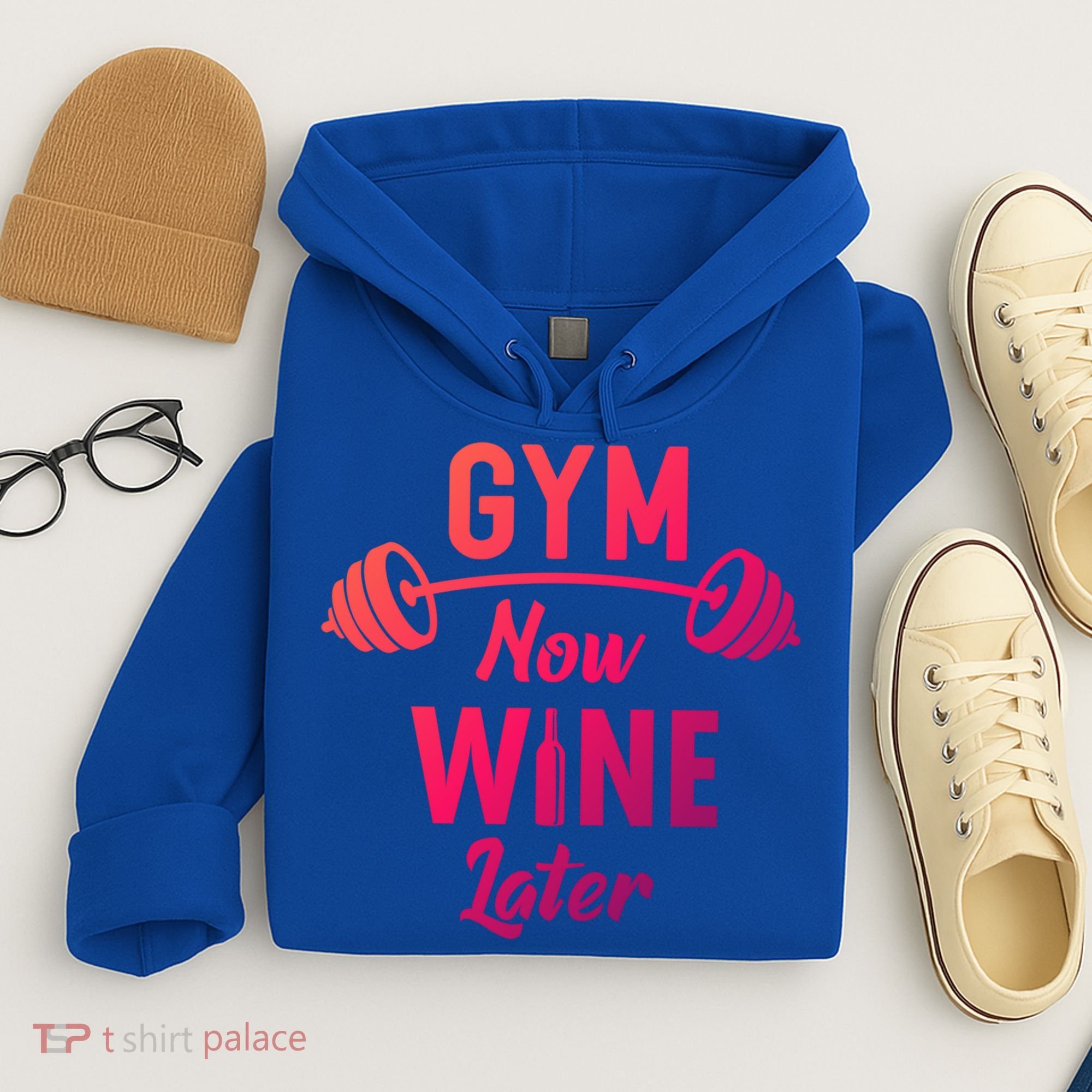Gym Now Wine Later Funny Workout Weightlifting Barbell Cool Gift Hoodie