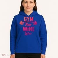 Gym Now Wine Later Funny Workout Weightlifting Barbell Cool Gift Hoodie thumb 5