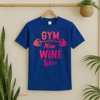 Gym Now Wine Later Funny Workout Weightlifting Barbell Cool Gift T-Shirt thumb 2