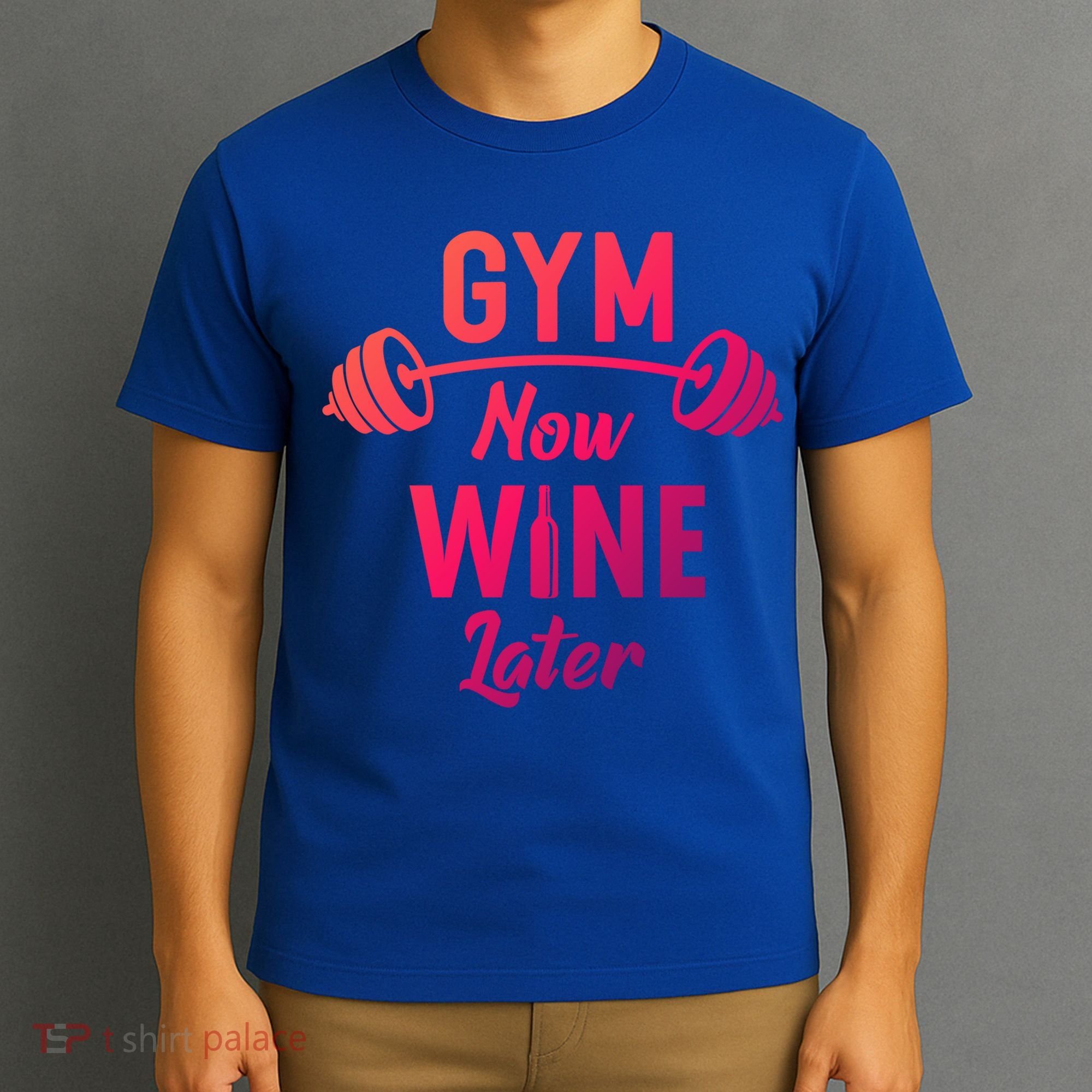 Gym Now Wine Later Funny Workout Weightlifting Barbell Cool Gift T-Shirt