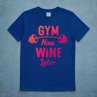 Gym Now Wine Later Funny Workout Weightlifting Barbell Cool Gift T-Shirt thumb 5