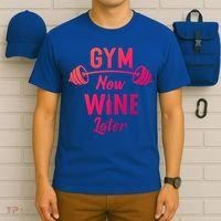 Gym Now Wine Later Funny Workout Weightlifting Barbell Cool Gift T-Shirt thumb 6