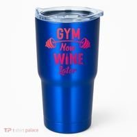 Gym Now Wine Later Funny Workout Weightlifting Barbell Cool Gift Tumbler thumb 0
