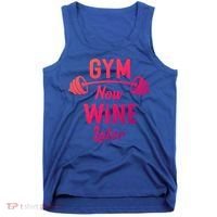 Gym Now Wine Later Funny Workout Weightlifting Barbell Cool Gift Tank Top thumb 0