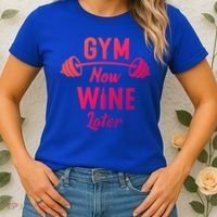 Gym Now Wine Later Funny Workout Weightlifting Barbell Cool Gift Women's T-Shirt thumb 2