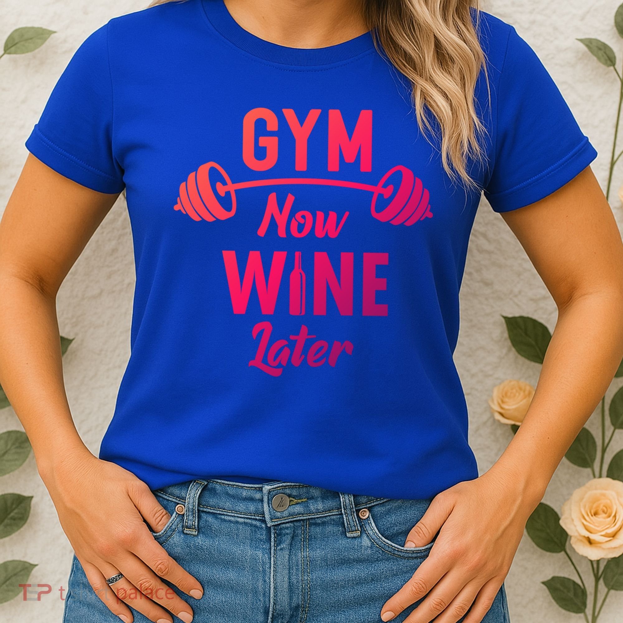 Gym Now Wine Later Funny Workout Weightlifting Barbell Cool Gift Women's T-Shirt