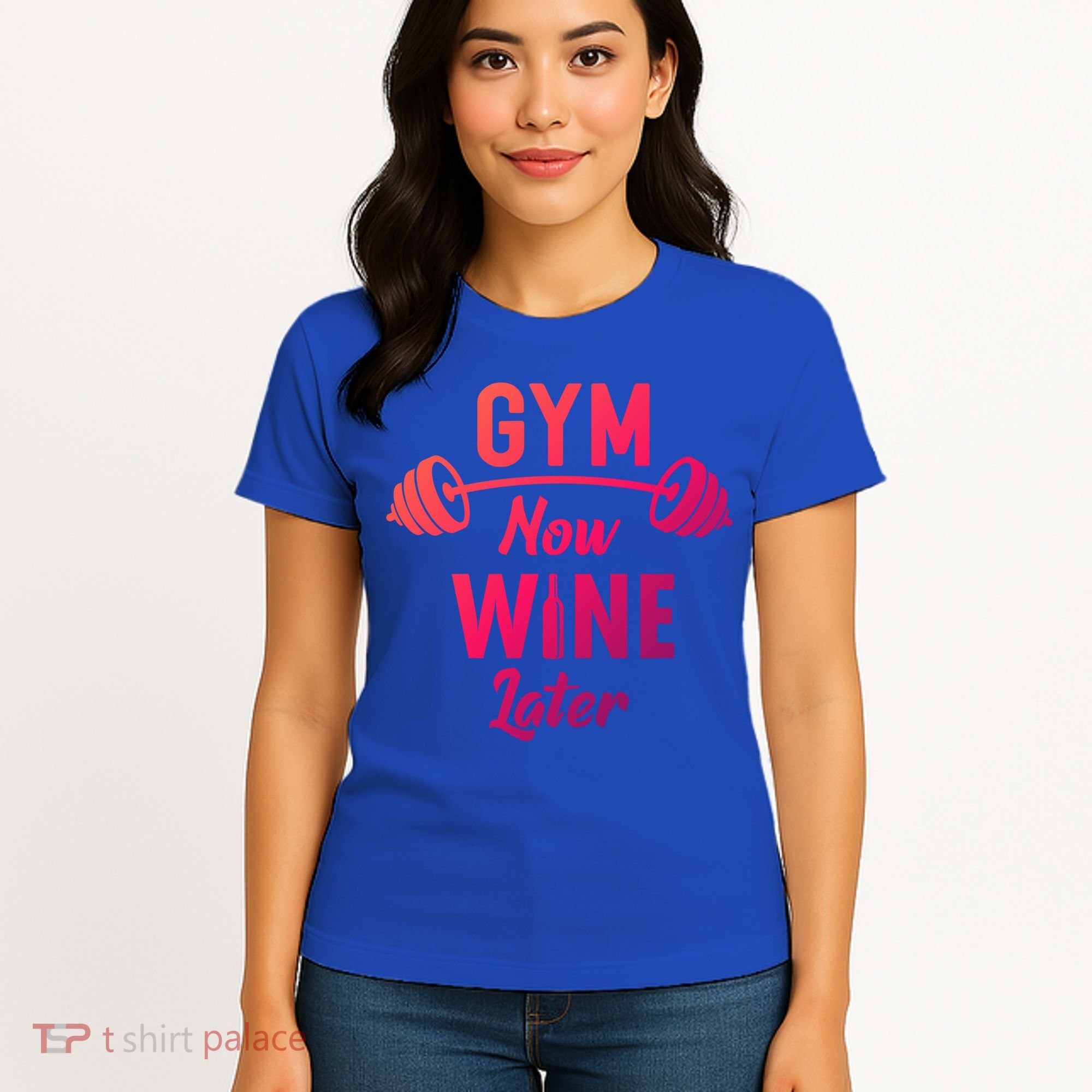 Gym Now Wine Later Funny Workout Weightlifting Barbell Cool Gift Women's T-Shirt