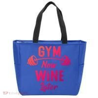 Gym Now Wine Later Funny Workout Weightlifting Barbell Cool Gift Tote Bag thumb 0