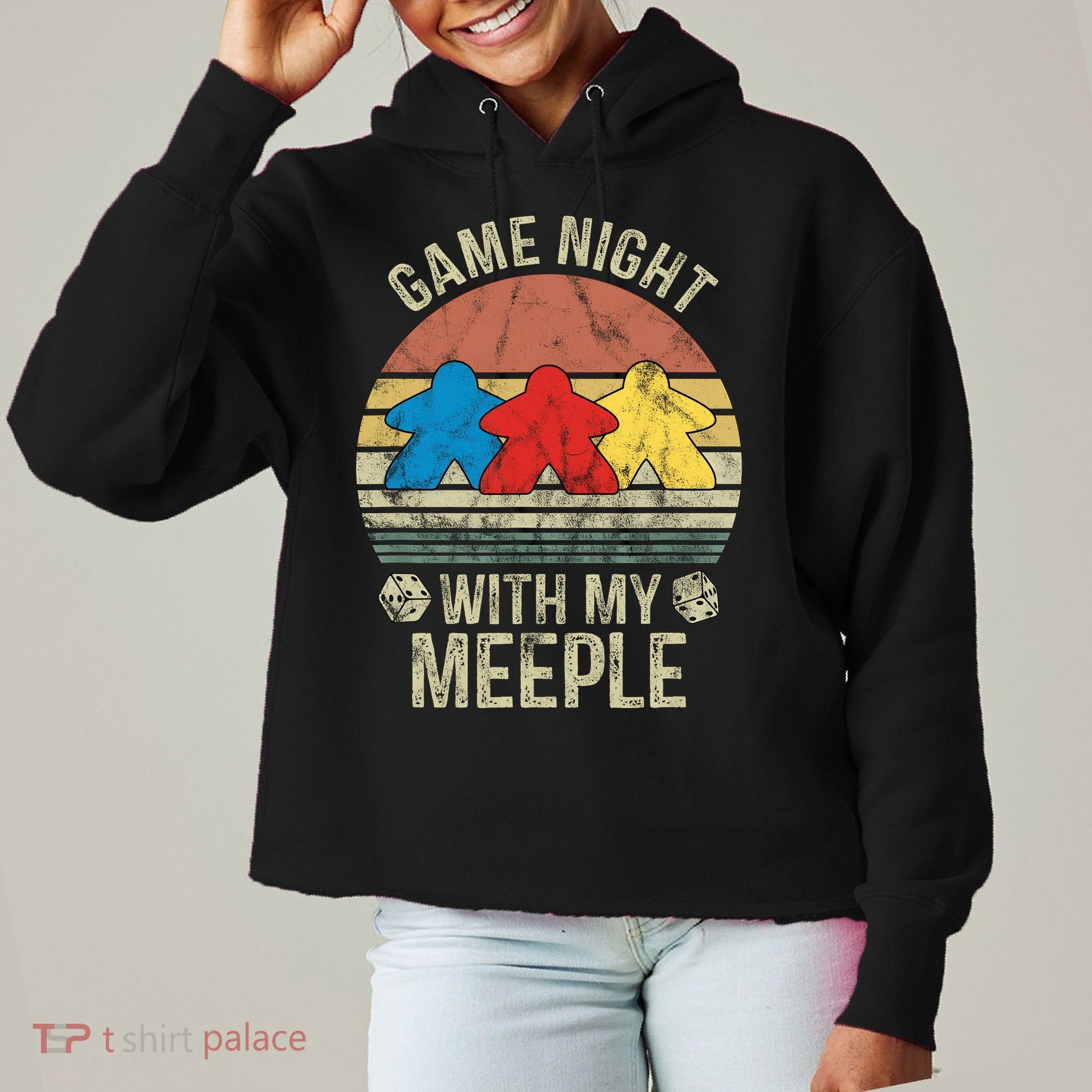 Game Night With My Meeple Board Games Tabletop Boardgamers Ladies Heavyweight Boxy Pullover Hoodie