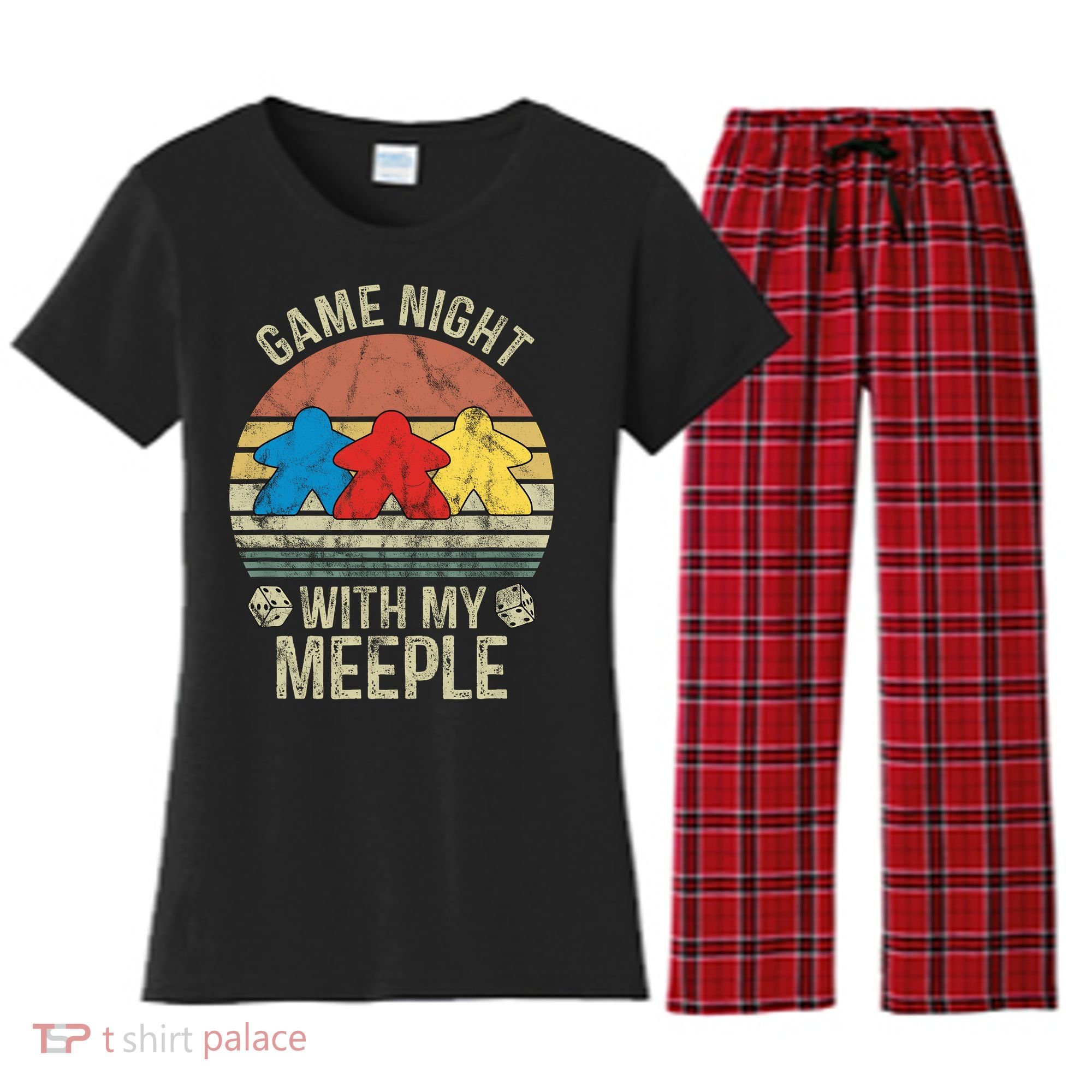 Game Night With My Meeple Board Games Tabletop Boardgamers Women's Flannel Pajama Set