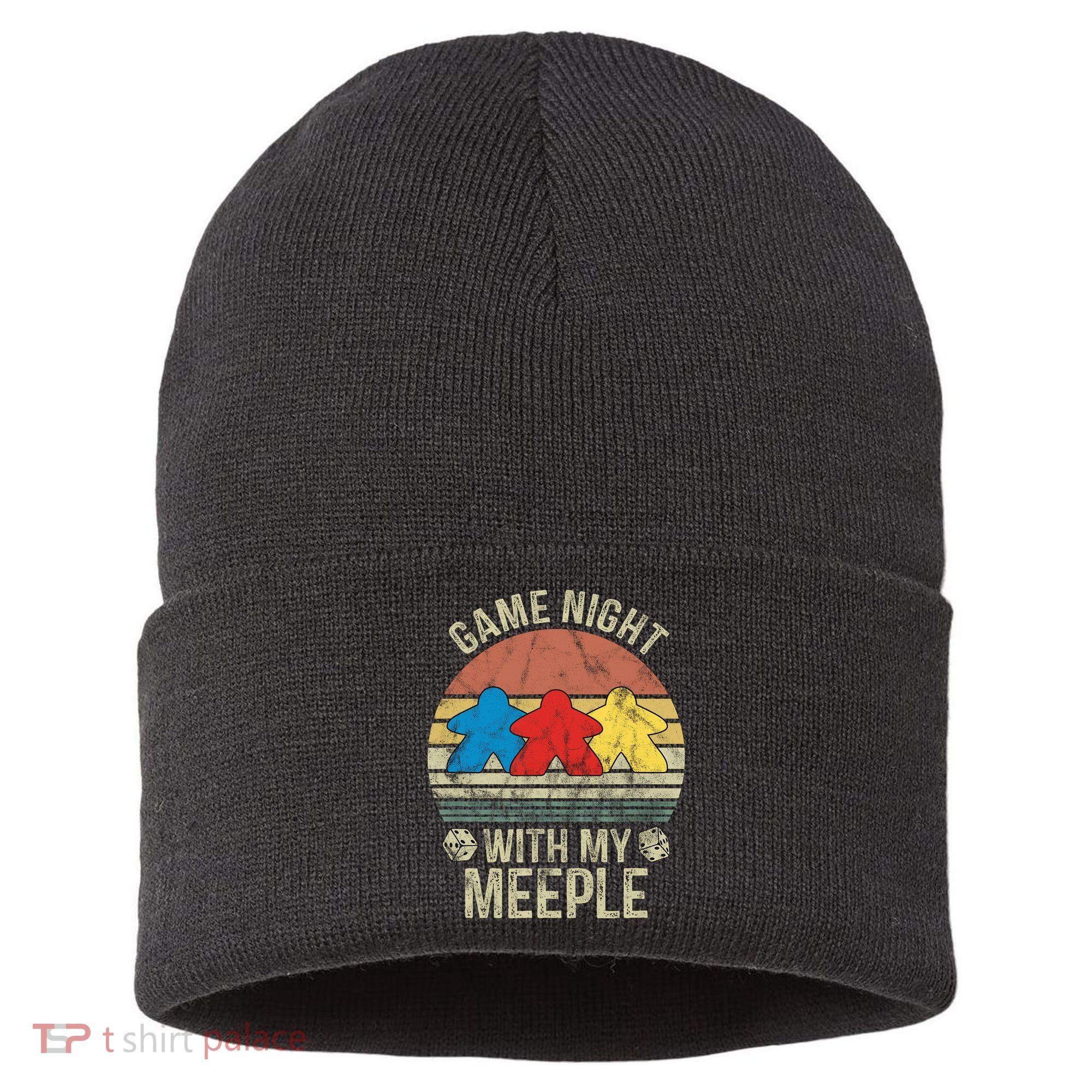 Game Night With My Meeple Board Games Tabletop Boardgamers Sustainable Knit Beanie
