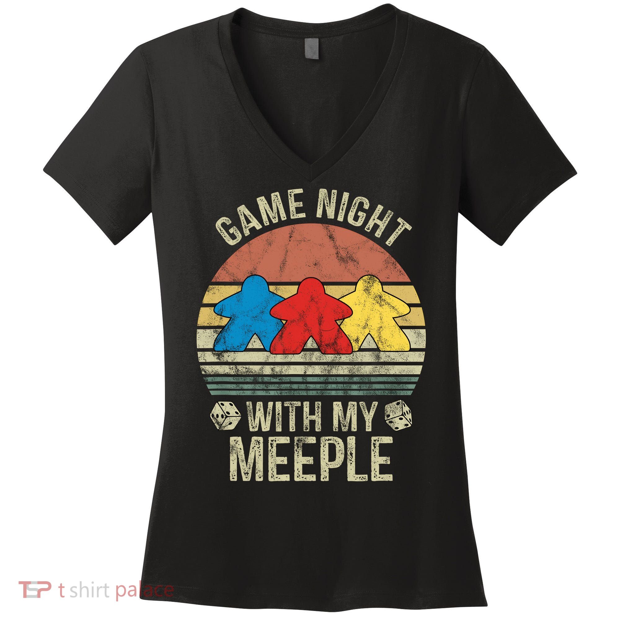 Game Night With My Meeple Board Games Tabletop Boardgamers Women's V-Neck T-Shirt