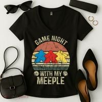 Game Night With My Meeple Board Games Tabletop Boardgamers Women's V-Neck T-Shirt thumb 2
