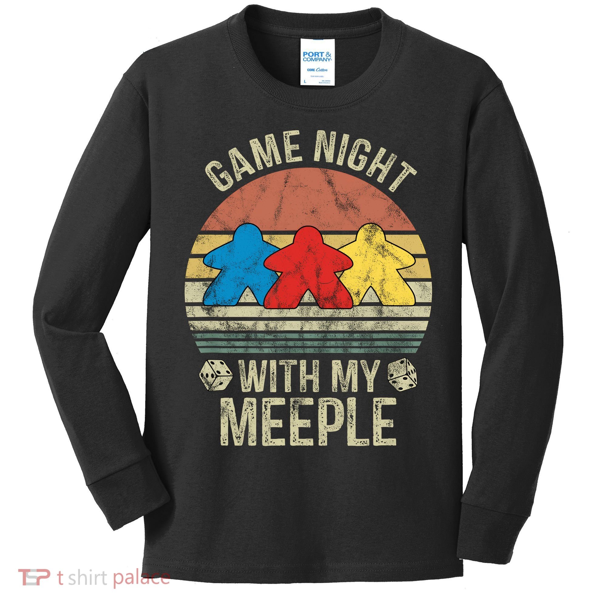 Game Night With My Meeple Board Games Tabletop Boardgamers Kids Long Sleeve Shirt