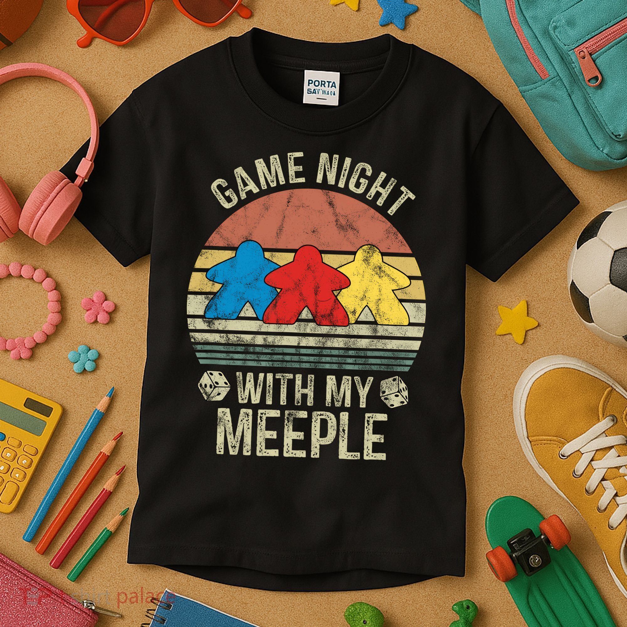 Game Night With My Meeple Board Games Tabletop Boardgamers Kids T-Shirt
