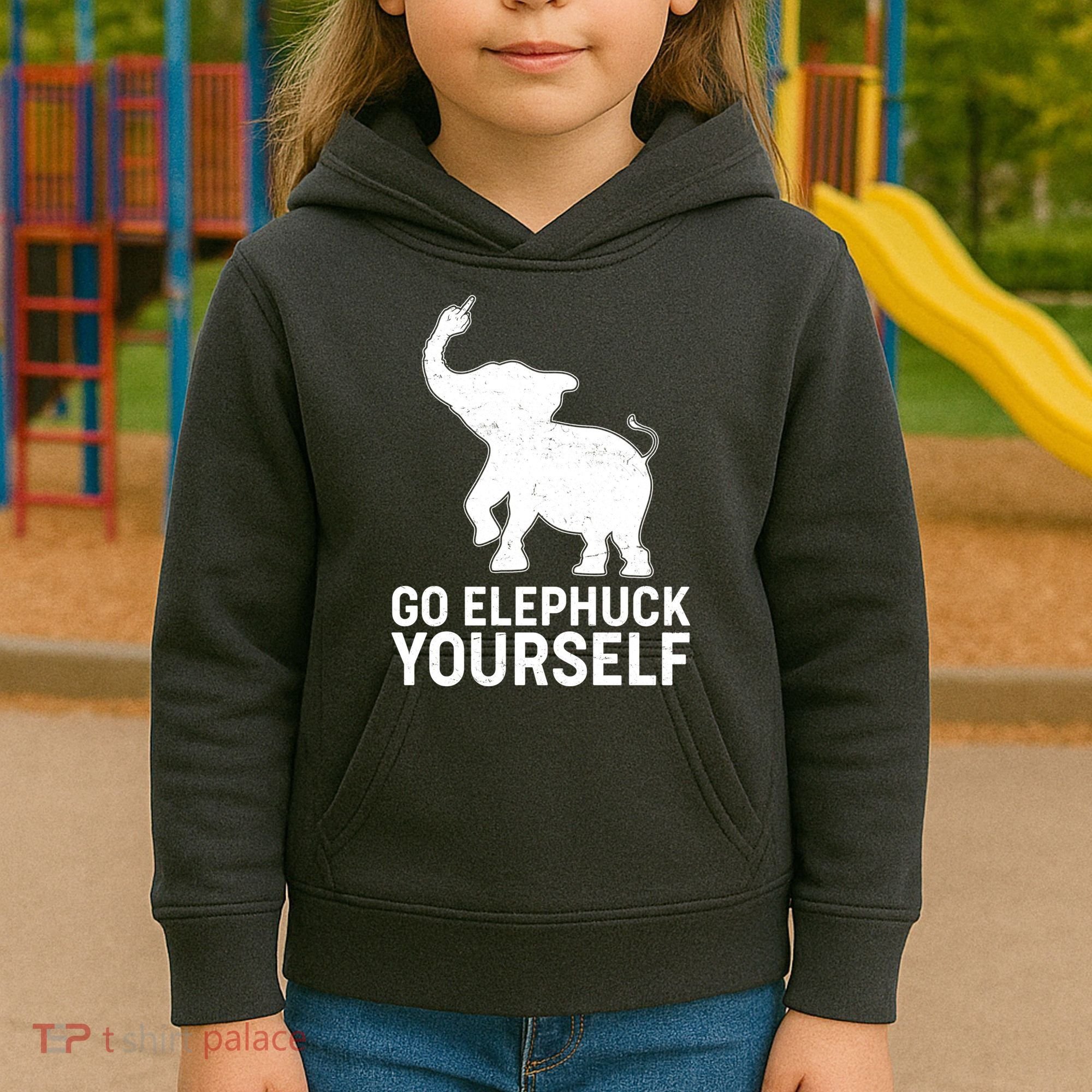 Go Elephuck Yourself Elephant Middle Finger Kids Hoodie