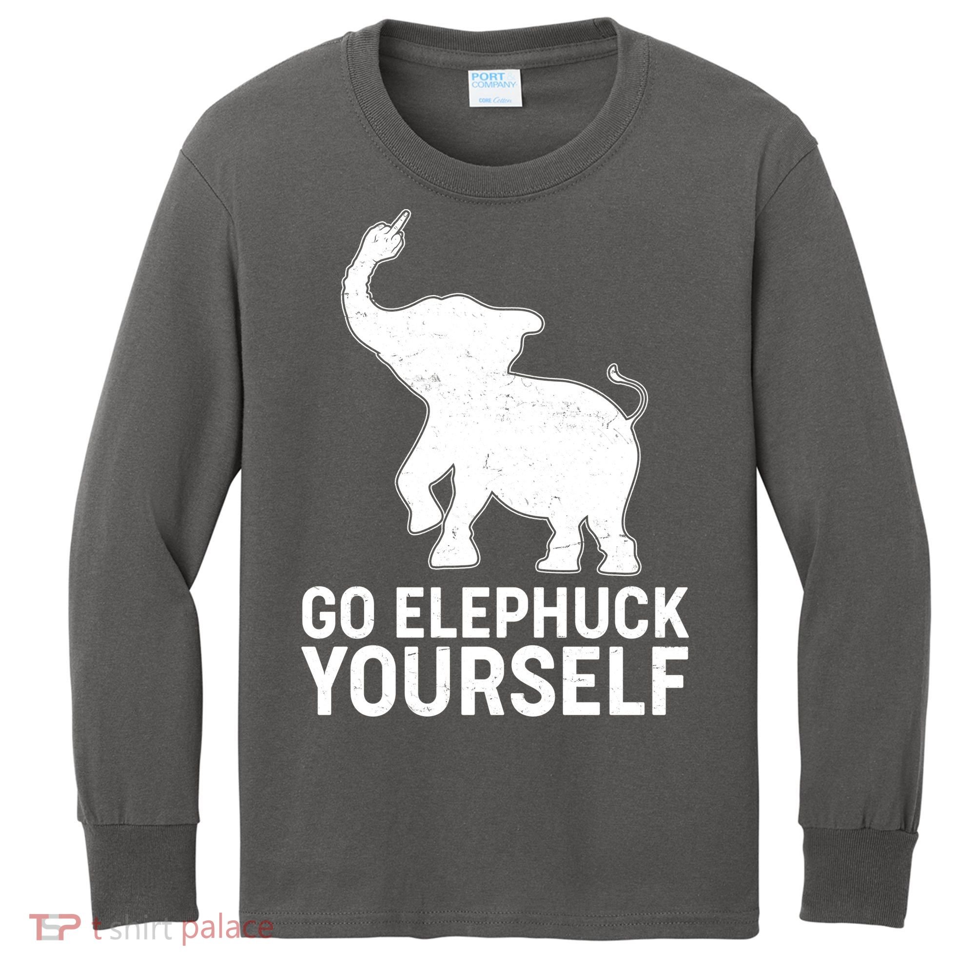 Go Elephuck Yourself Elephant Middle Finger Kids Long Sleeve Shirt