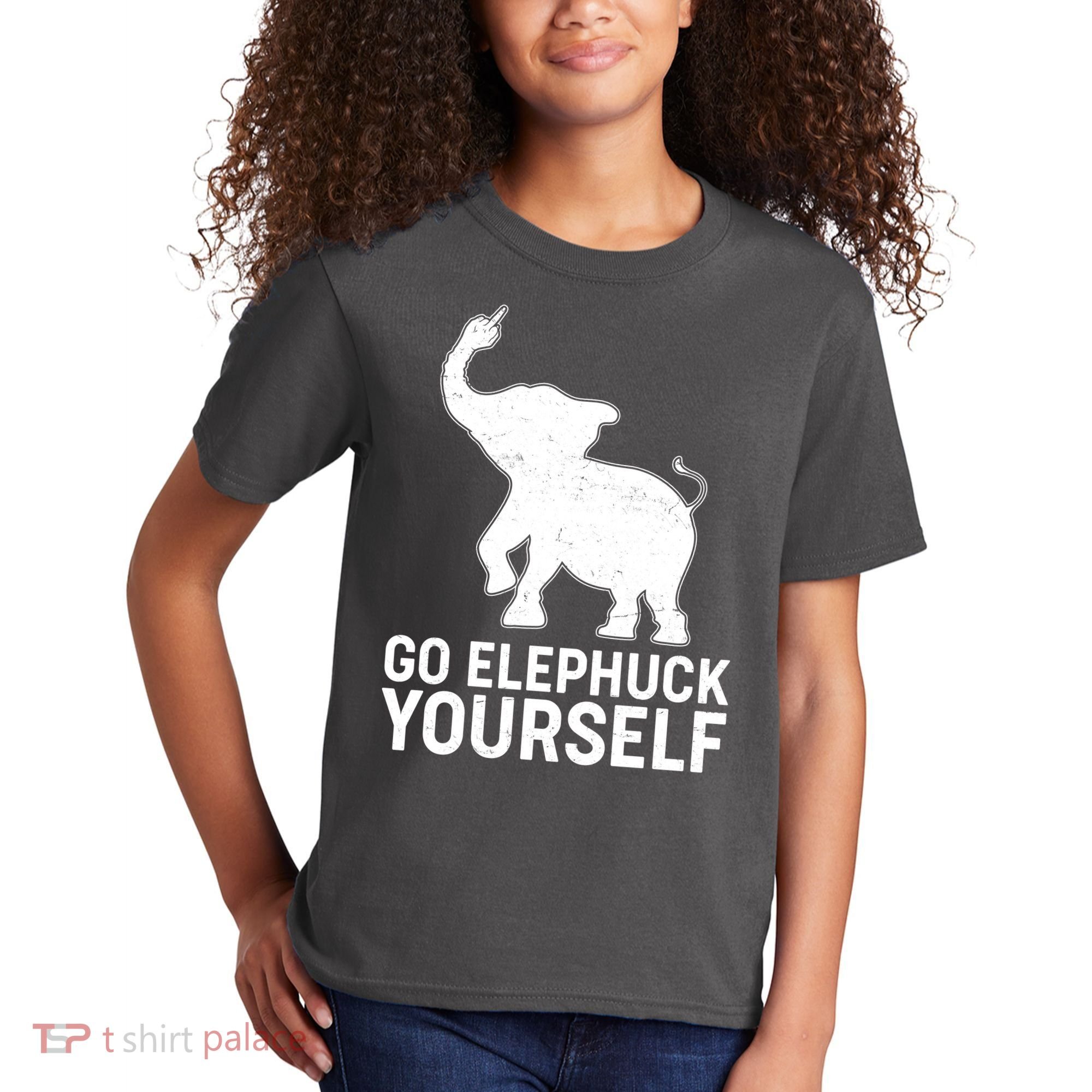 Go Elephuck Yourself Elephant Middle Finger Kids T-Shirt