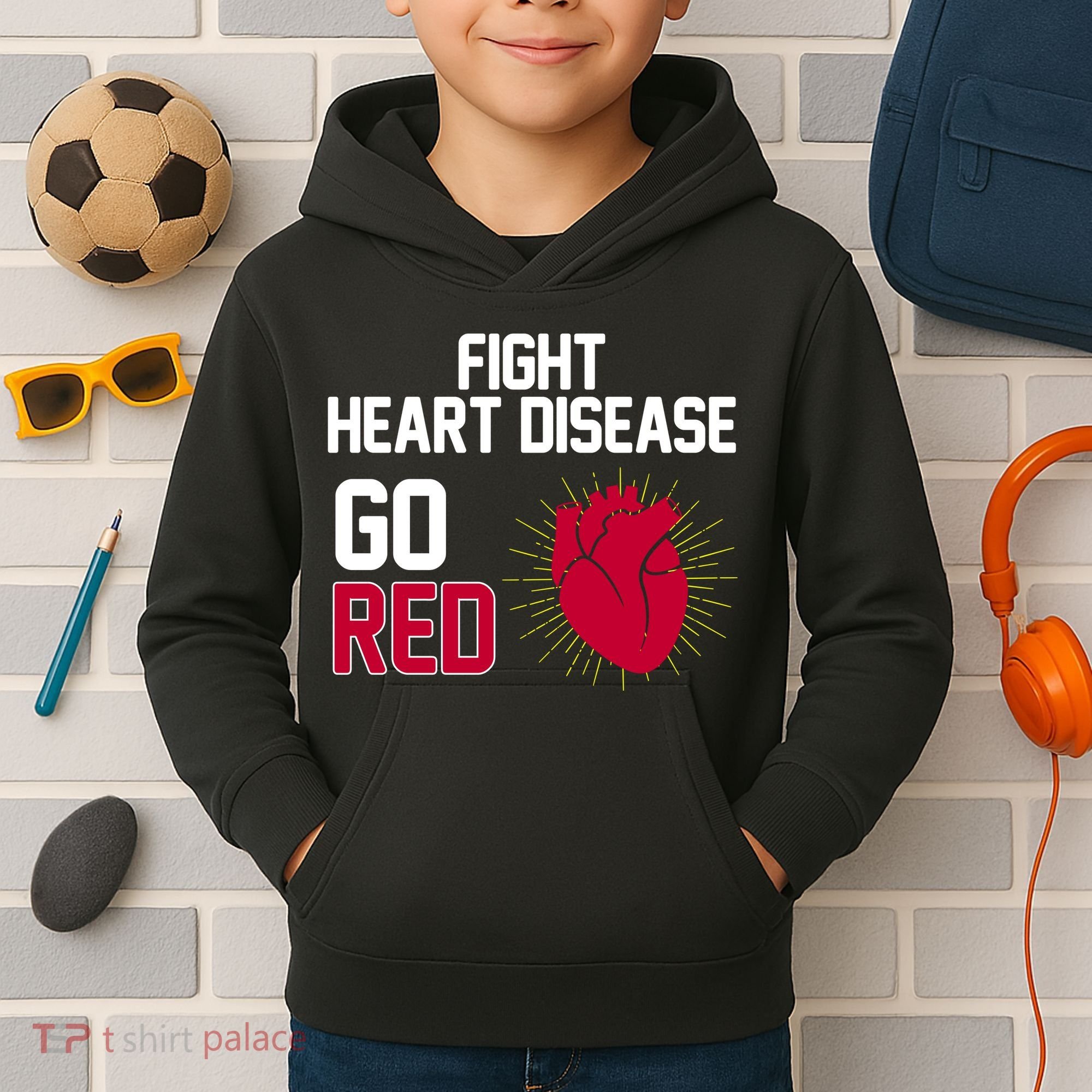 Go Red Fight Heart Health Awareness Kids Hoodie