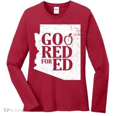 Go Red For Ed Distressed Women's Long Sleeve Shirt