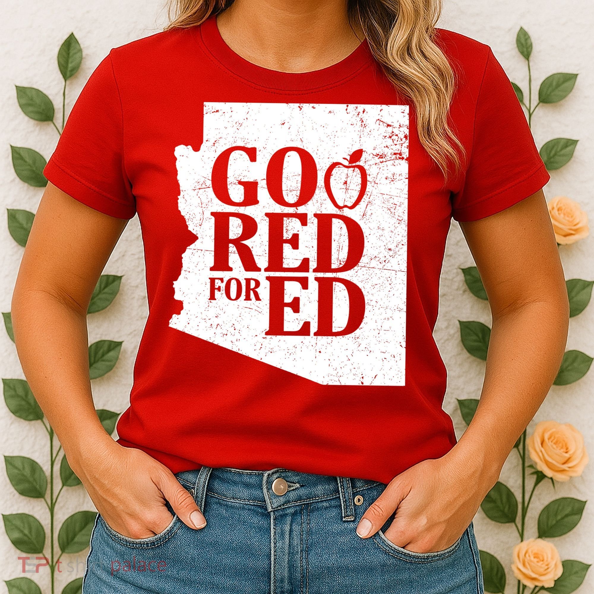 Go Red For Ed Distressed Women's T-Shirt