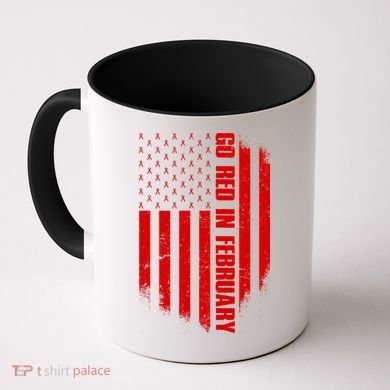 Go Red In February Heart Disease Awareness Flag Coffee Mug