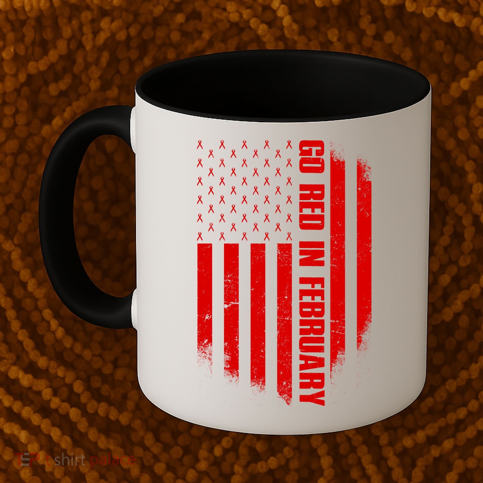 Go Red In February Heart Disease Awareness Flag Coffee Mug
