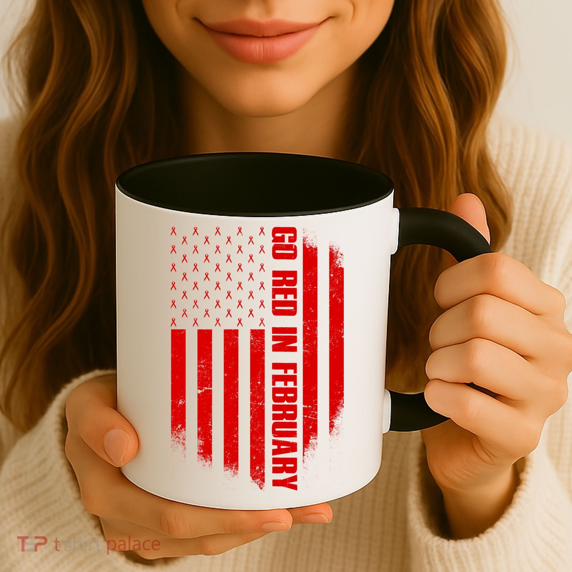 Go Red In February Heart Disease Awareness Flag Coffee Mug