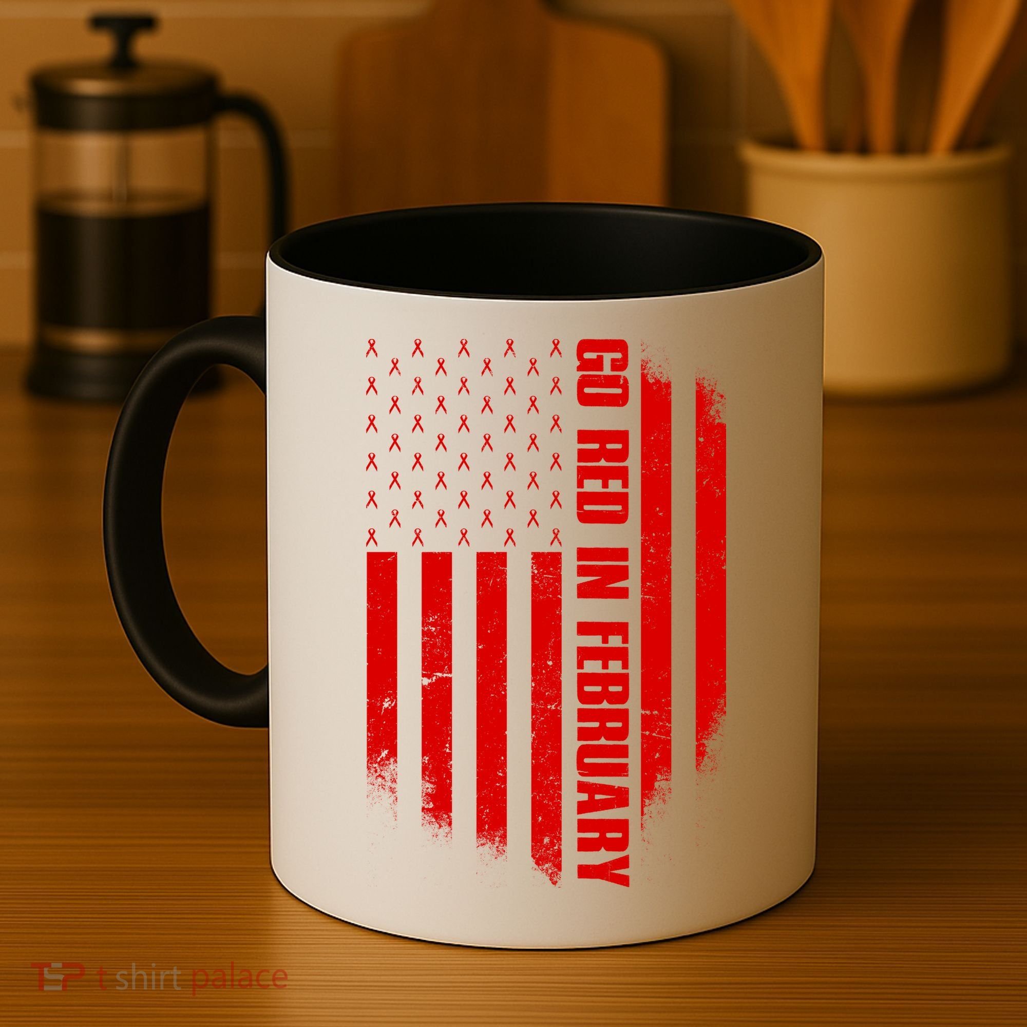 Go Red In February Heart Disease Awareness Flag Coffee Mug