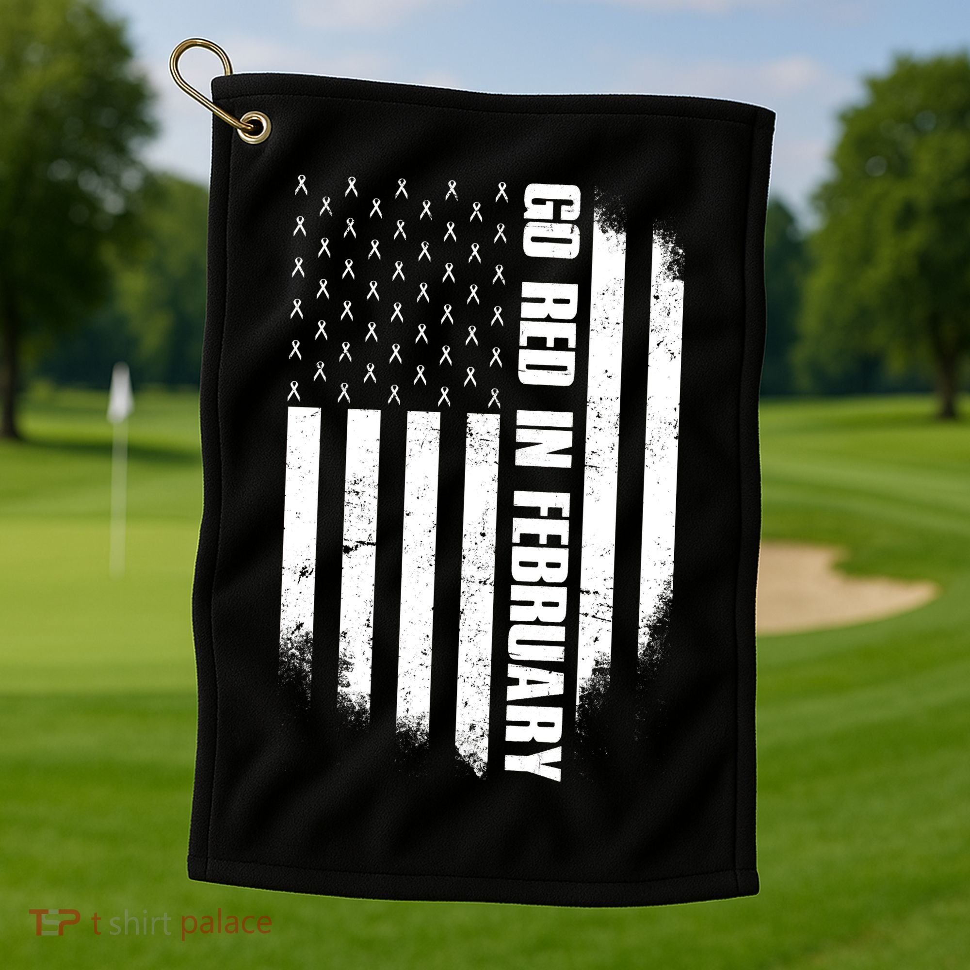 Go Red In February Heart Disease Awareness Flag Golf Towel