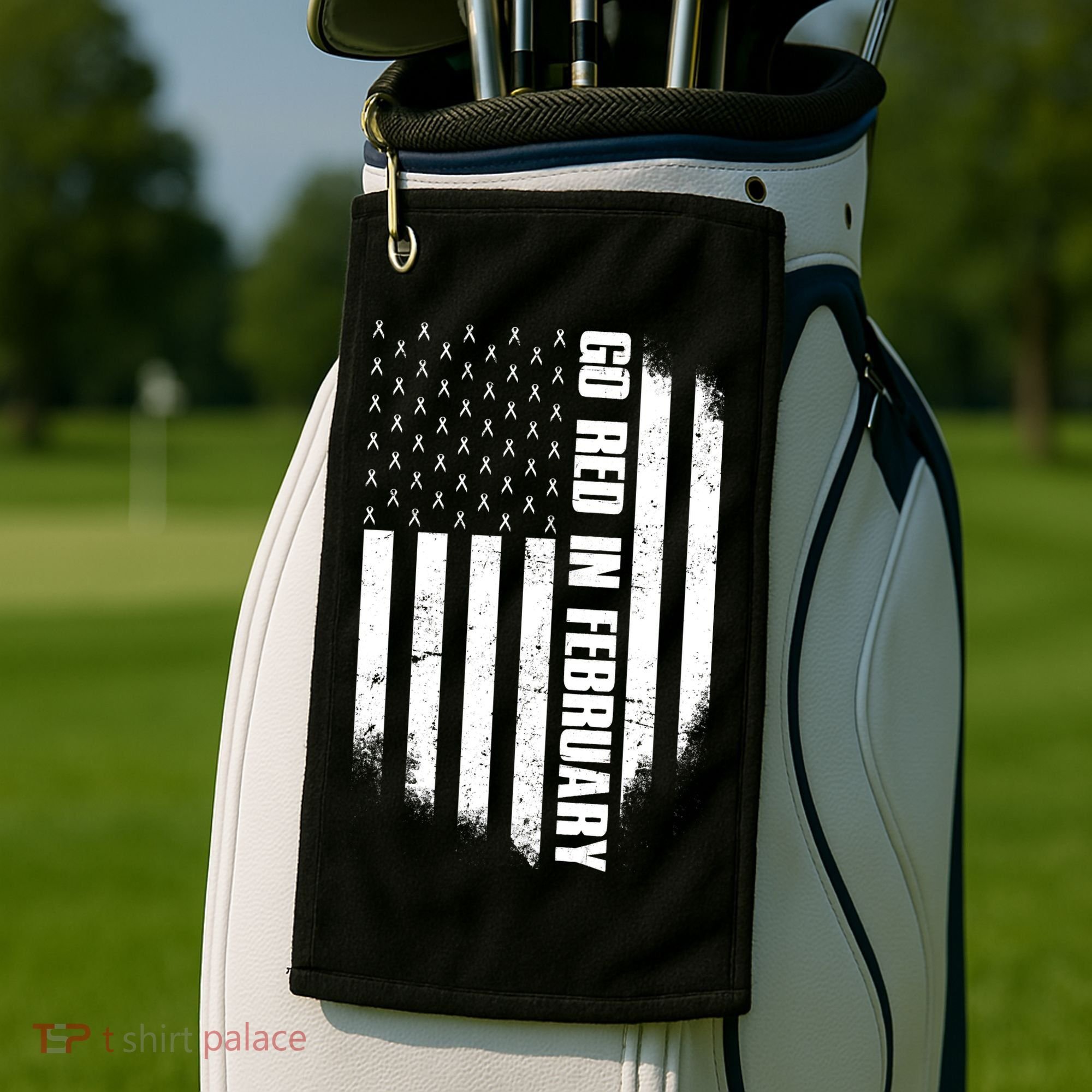Go Red In February Heart Disease Awareness Flag Golf Towel