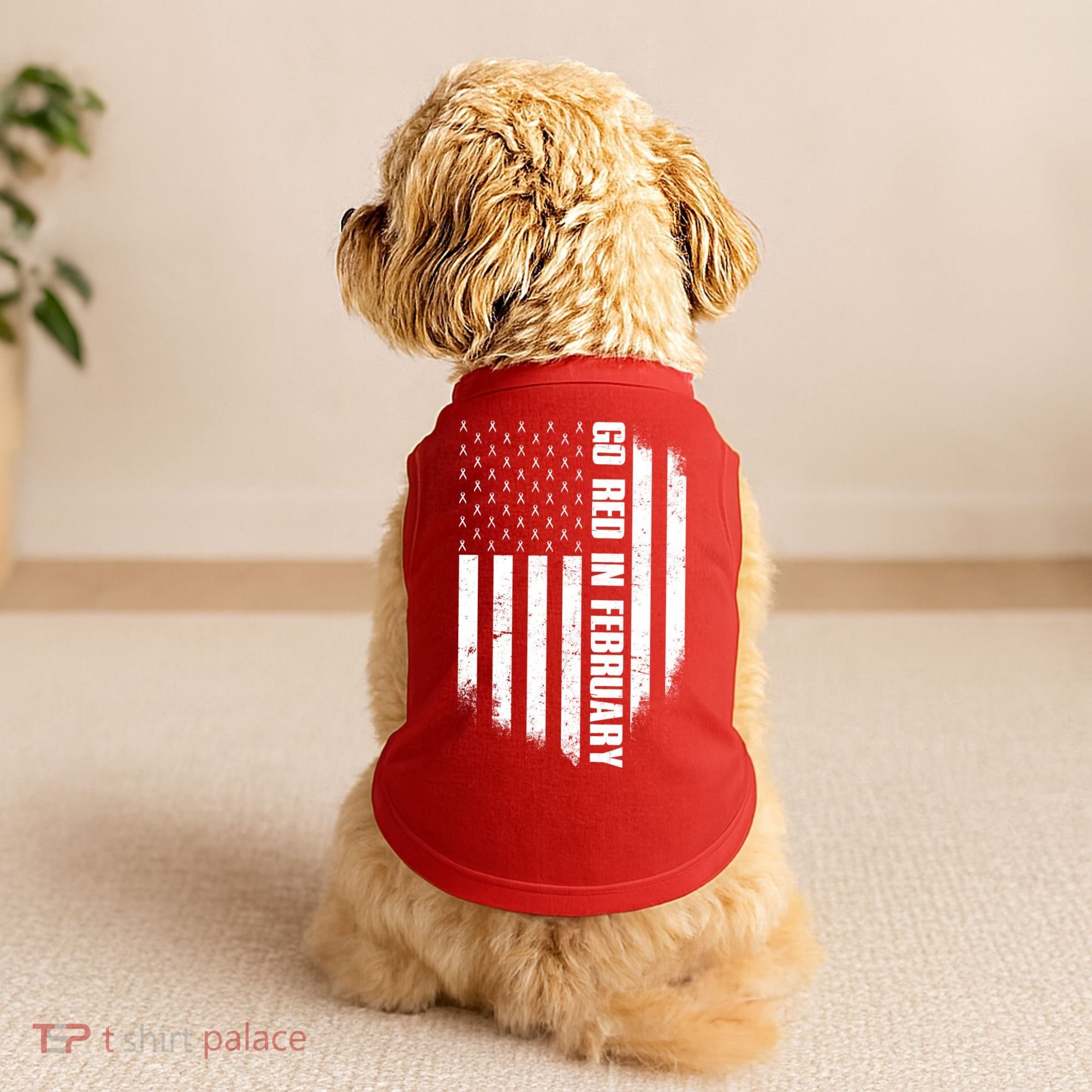 Go Red In February Heart Disease Awareness Flag Doggie Tank