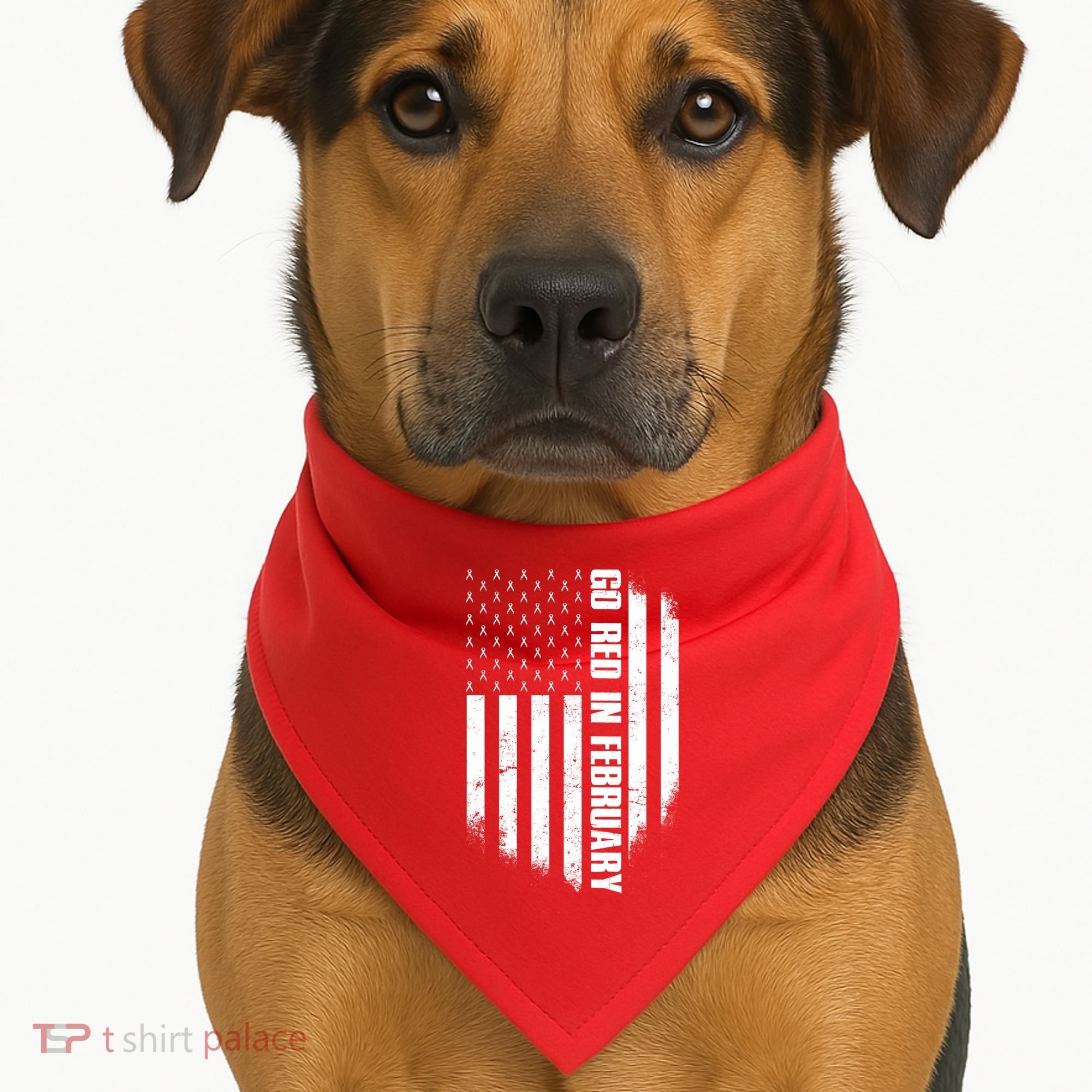 Go Red In February Heart Disease Awareness Flag USA-Made Doggie Bandana
