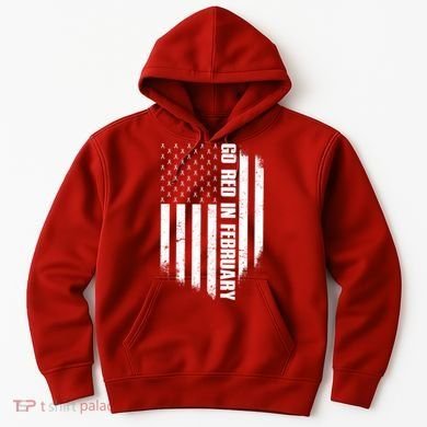 Go Red In February Heart Disease Awareness Flag Hoodie