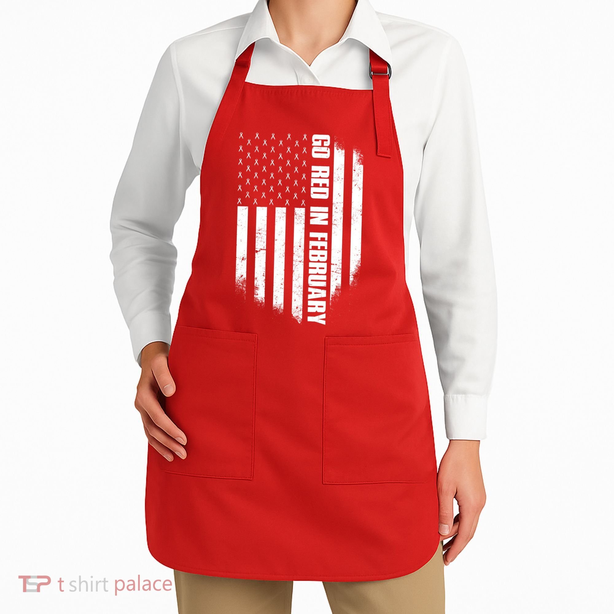 Go Red In February Heart Disease Awareness Flag Apron