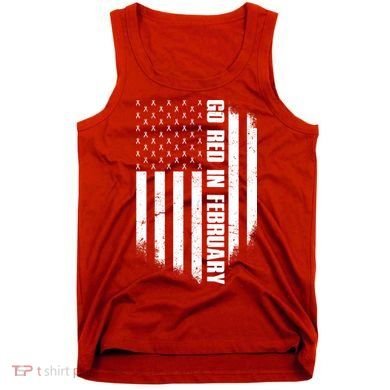 Go Red In February Heart Disease Awareness Flag Tank Top