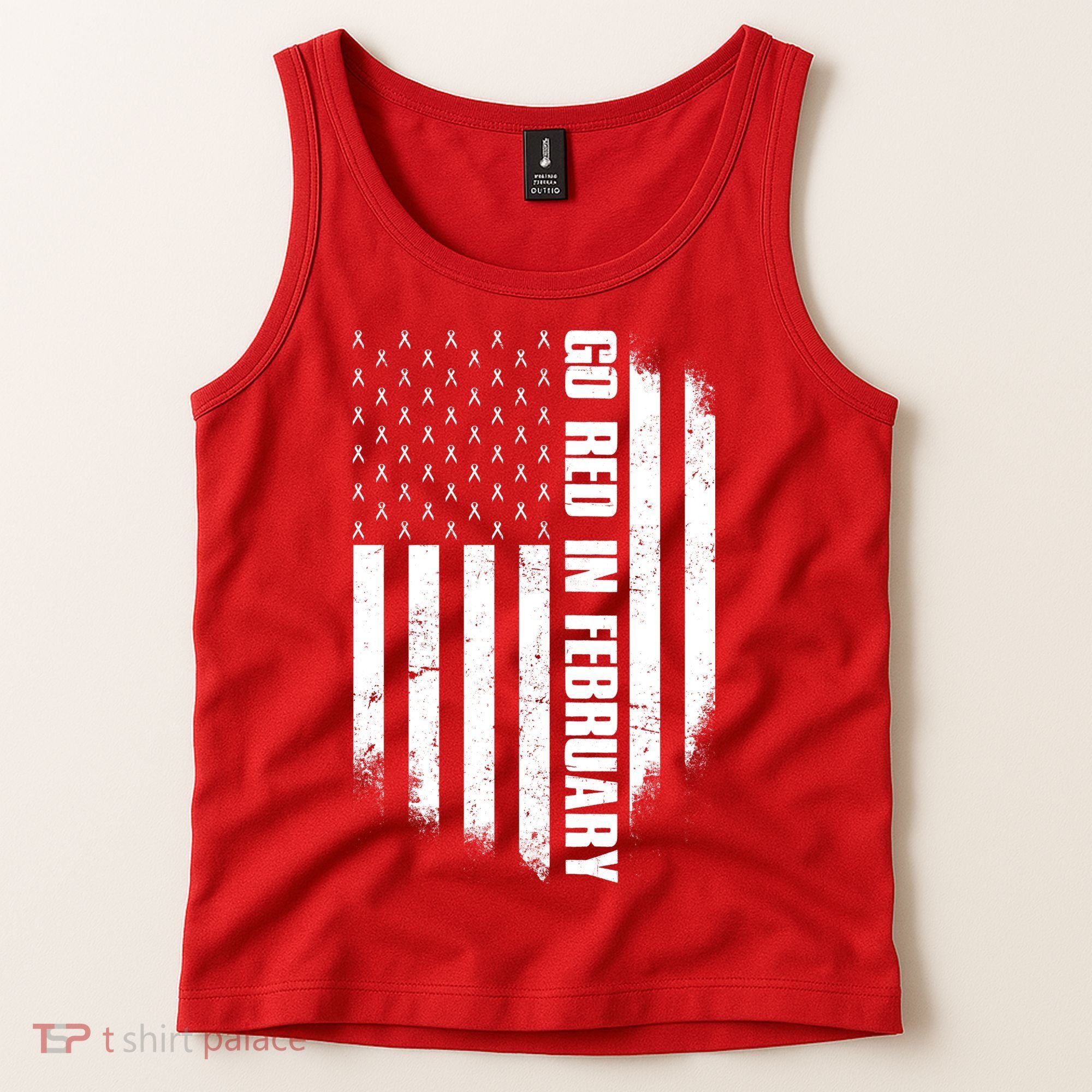 Go Red In February Heart Disease Awareness Flag Tank Top