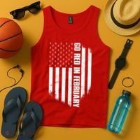 Go Red In February Heart Disease Awareness Flag Tank Top thumb 4