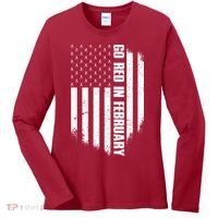 Go Red In February Heart Disease Awareness Flag Women's Long Sleeve Shirt thumb 0