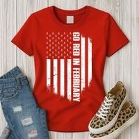 Go Red In February Heart Disease Awareness Flag Women's T-Shirt thumb 3