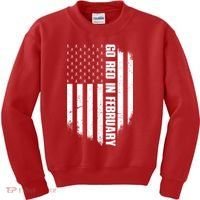 Go Red In February Heart Disease Awareness Flag Kids Sweatshirt thumb 0