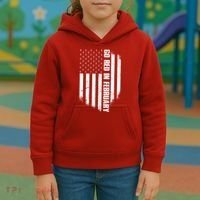 Go Red In February Heart Disease Awareness Flag Kids Hoodie thumb 3
