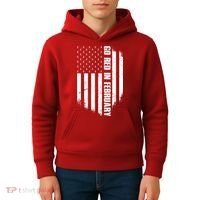 Go Red In February Heart Disease Awareness Flag Kids Hoodie thumb 4
