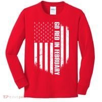 Go Red In February Heart Disease Awareness Flag Kids Long Sleeve Shirt thumb 0