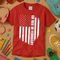 Go Red In February Heart Disease Awareness Flag Kids T-Shirt thumb 3